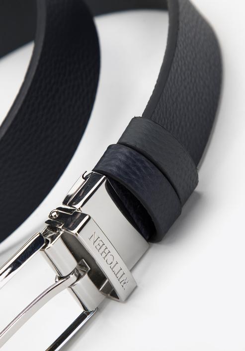 Men's reversible leather belt, navy blue-grey, 98-8M-120-17-12, Photo 3