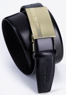 Men's leather belt with plate buckle, black, 98-8M-913-1-11, Photo 3