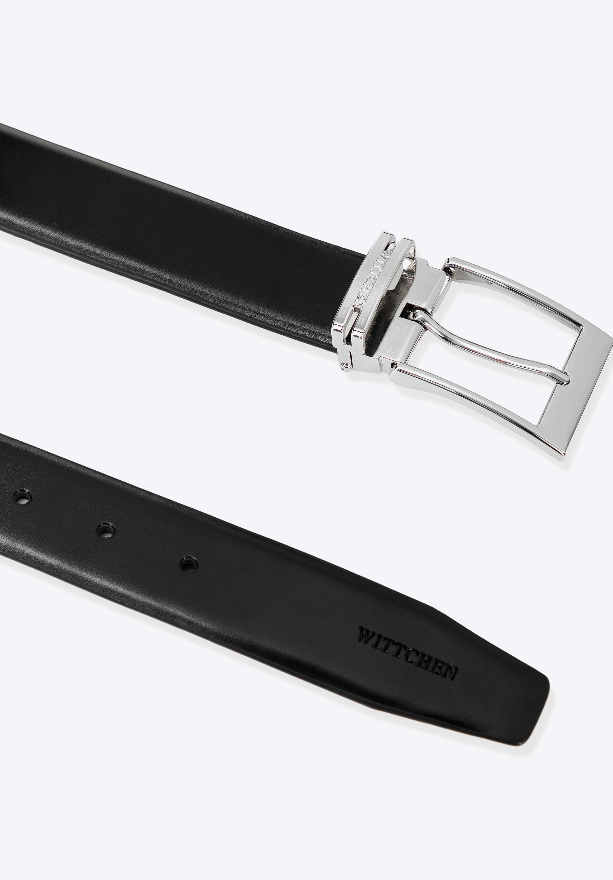 Męski pasek ze skóry naturalnej z możliwością skrócenia, czarno-srebrny, 101-8M-210-1S-S, Zdjęcie 1