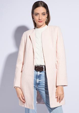 Płaszcz damski, biało-różowy, 86-9W-105-9-XL, Zdjęcie 1