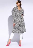 Women's double-breasted animal print trench coat, white-black, 96-9P-107-4-XL, Photo 1