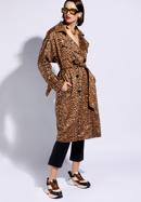 Women's double-breasted animal print trench coat, beige-brown, 96-9P-107-4-XL, Photo 1