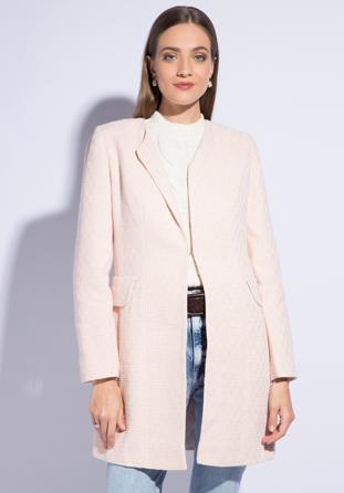 Płaszcz damski, biało-różowy, 86-9W-105-9-XL, Zdjęcie 1