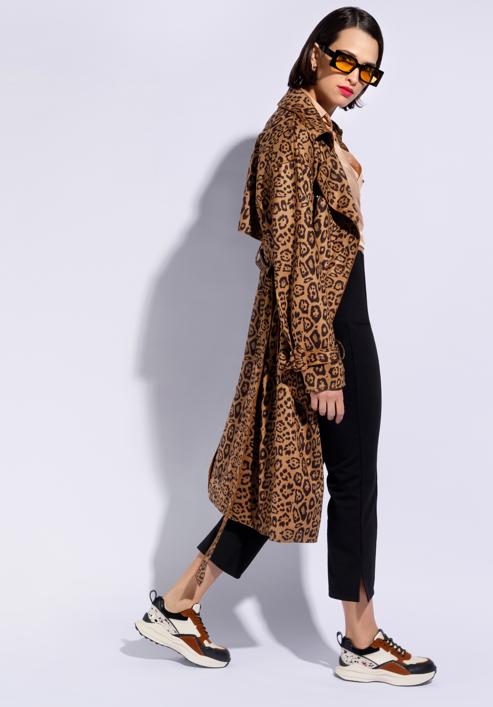 Women's double-breasted animal print trench coat, beige-brown, 96-9P-107-4-XL, Photo 3