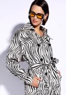 Women's double-breasted animal print trench coat, white-black, 96-9P-107-10-L, Photo 4