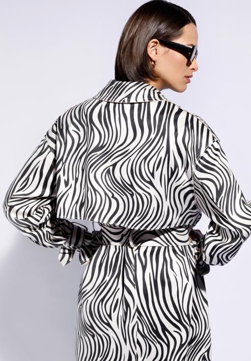 Women's double-breasted animal print trench coat, white-black, 96-9P-107-4-XL, Photo 5