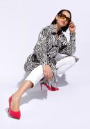 Women's double-breasted animal print trench coat, white-black, 96-9P-107-4-XL, Photo 6