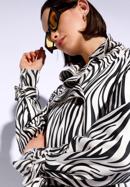 Women's double-breasted animal print trench coat, white-black, 96-9P-107-10-L, Photo 7