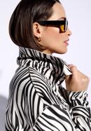 Women's double-breasted animal print trench coat, white-black, 96-9P-107-10-M, Photo 8