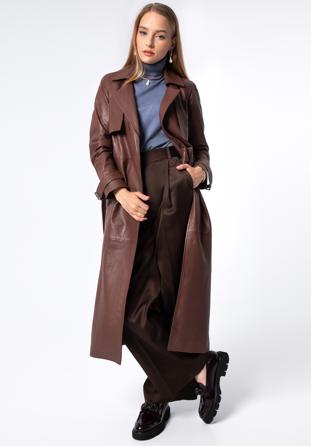 Women's leather long coat, burgundy, 97-09-200-3-L, Photo 1