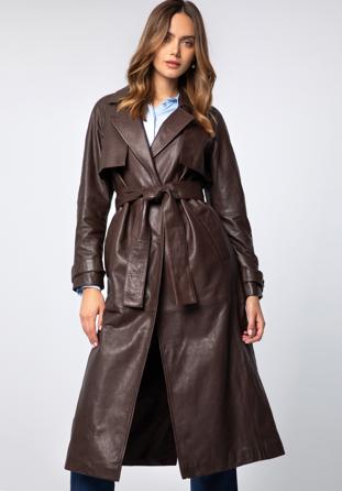 Women's leather long coat, dark brown, 97-09-200-4-XS, Photo 1