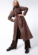 Damski płaszcz skórzany długi, bordowy, 97-09-200-1-L, Zdjęcie 2
