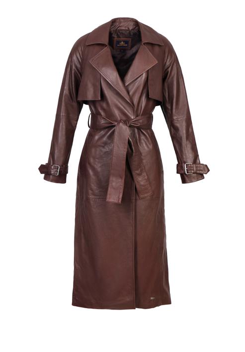 Damski płaszcz skórzany długi, bordowy, 97-09-200-1-S, Zdjęcie 20