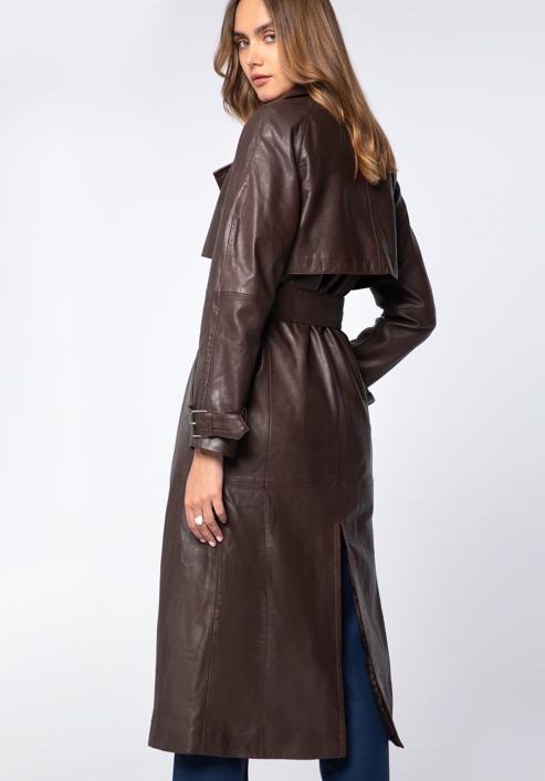 Women's leather long coat, dark brown, 97-09-200-3-M, Photo 3