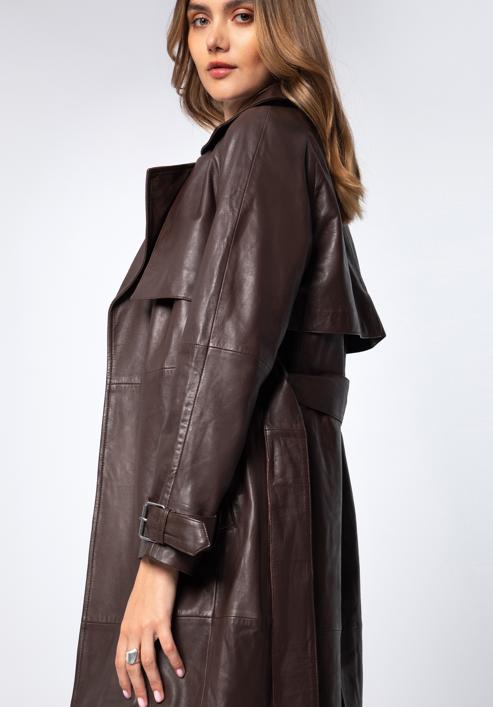 Women's leather long coat, dark brown, 97-09-200-3-M, Photo 4