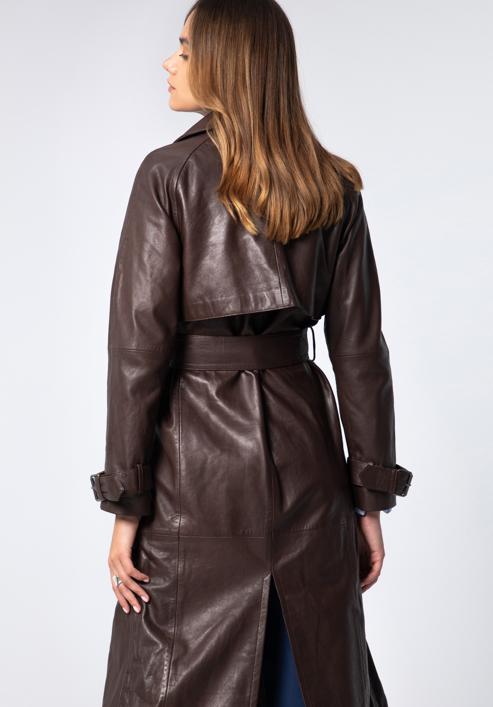Women's leather long coat, dark brown, 97-09-200-3-M, Photo 5