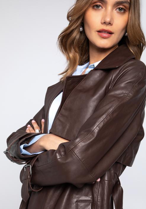 Women's leather long coat, dark brown, 97-09-200-3-M, Photo 8