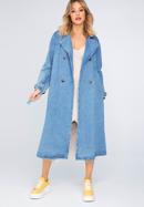 Damski płaszcz dżinsowy z paskiem, niebieski, 98-9X-901-7-L, Zdjęcie 2
