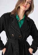 Damski płaszcz dżinsowy z paskiem, czarny, 98-9X-901-7-M, Zdjęcie 5
