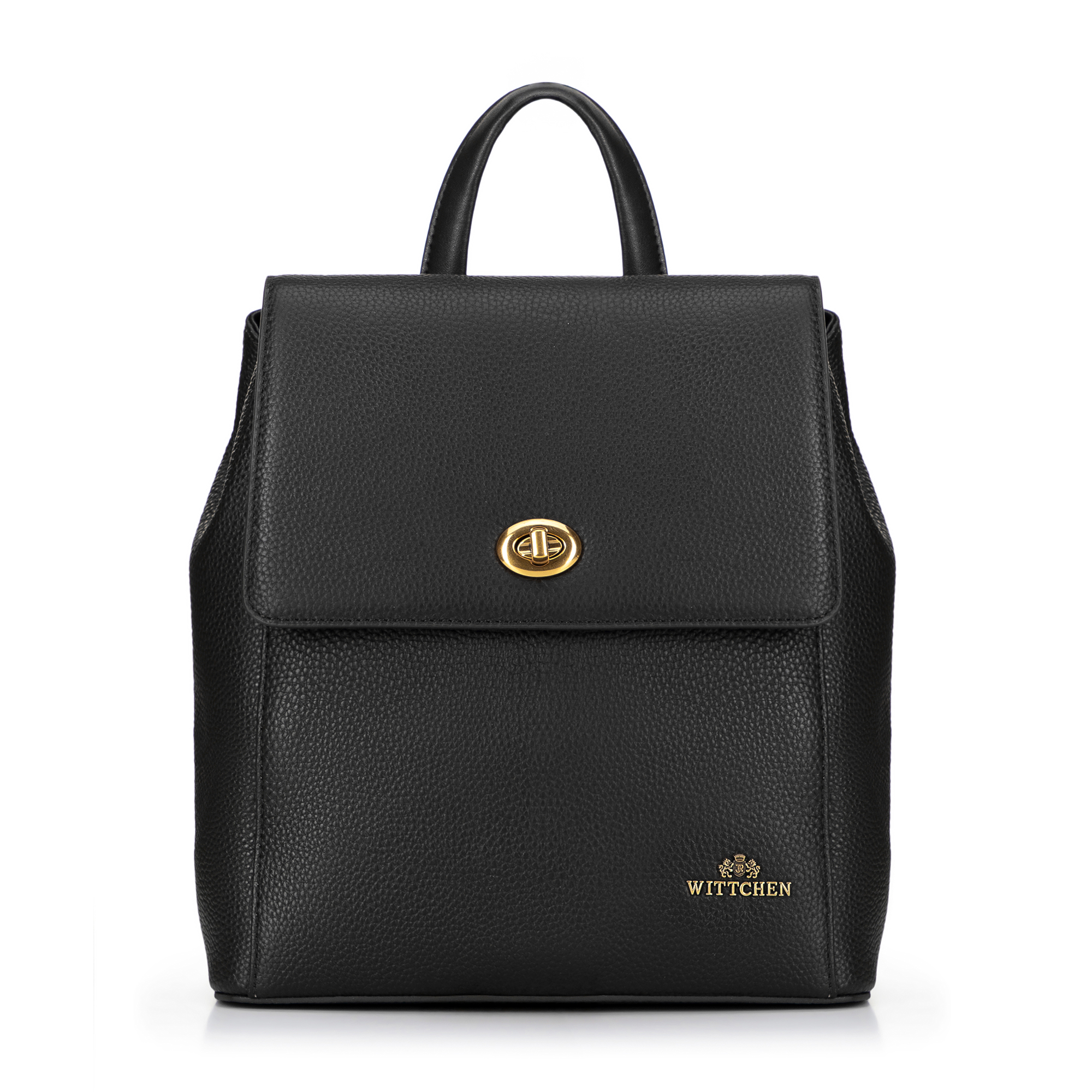 Dámsky kožený ruksak s hranatou klopou čierny 100-4E-225-1