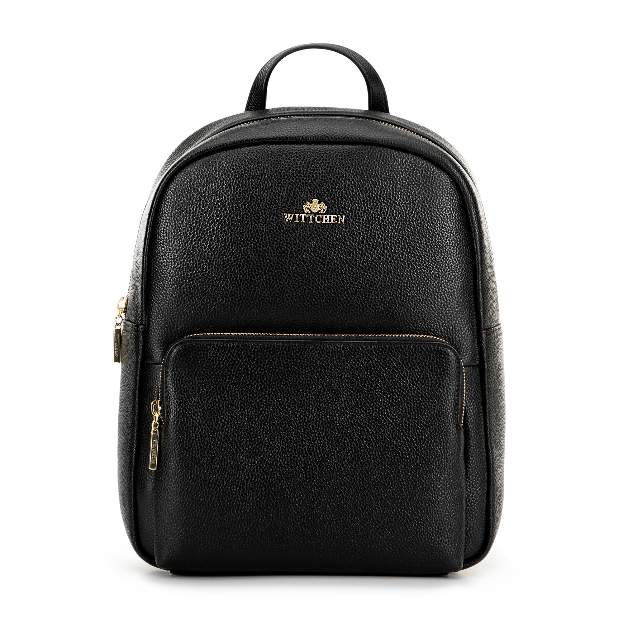 Dámsky kožený batoh s predným vreckom čierno-zlatý 100-4E-608-1G