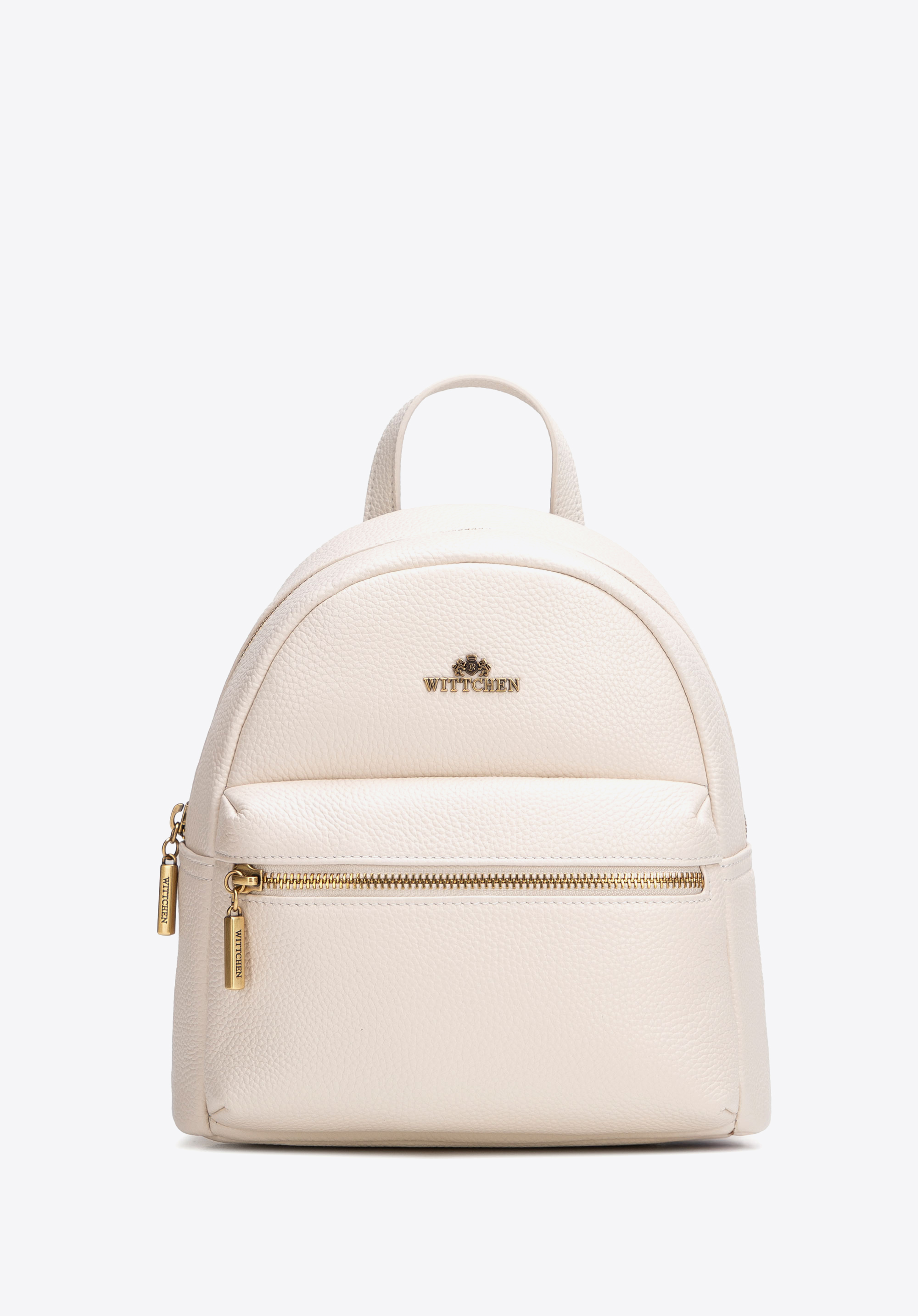 Damski plecak ze skóry naturalnej mały, kremowy, 102-4E-623-0, Zdjęcie 1