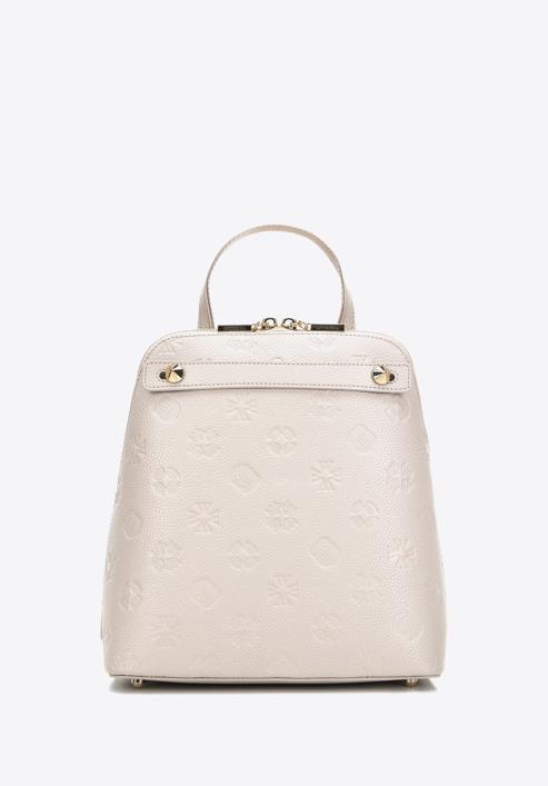 Women's leather monogram backpack purse, cream, 98-4E-604-0, Photo 1