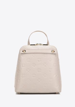 Women's leather monogram backpack purse, light beige, 98-4E-604-9, Photo 1