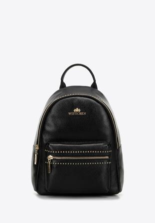 Women's small leather studded backpack, black, 98-4E-607-1, Photo 1