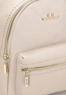 Women's small leather studded backpack, light beige, 98-4E-607-9, Photo 4