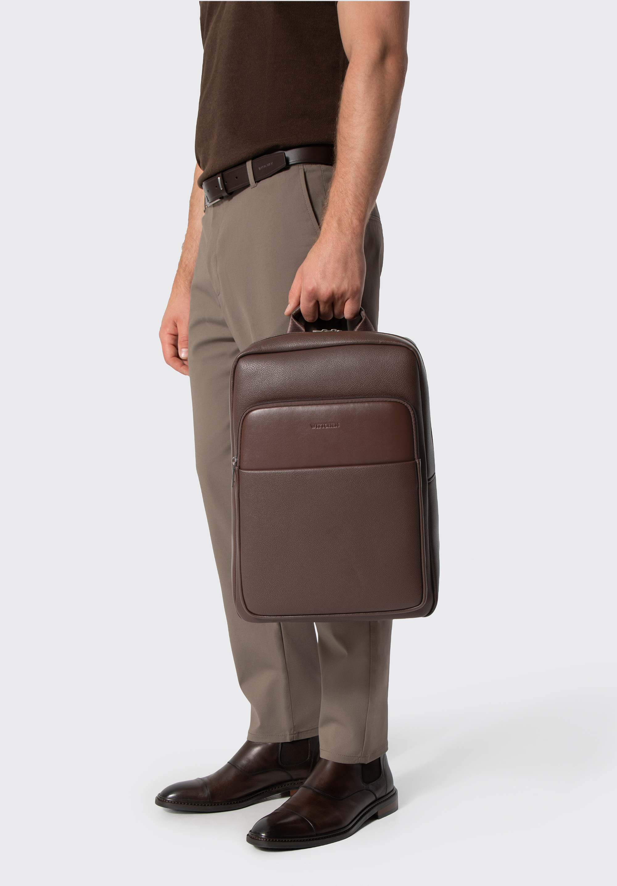 Plecak męski na laptopa 15,6” z dodatkowymi kieszeniami, brązowy, 102-3P-916-4, Zdjęcie 1
