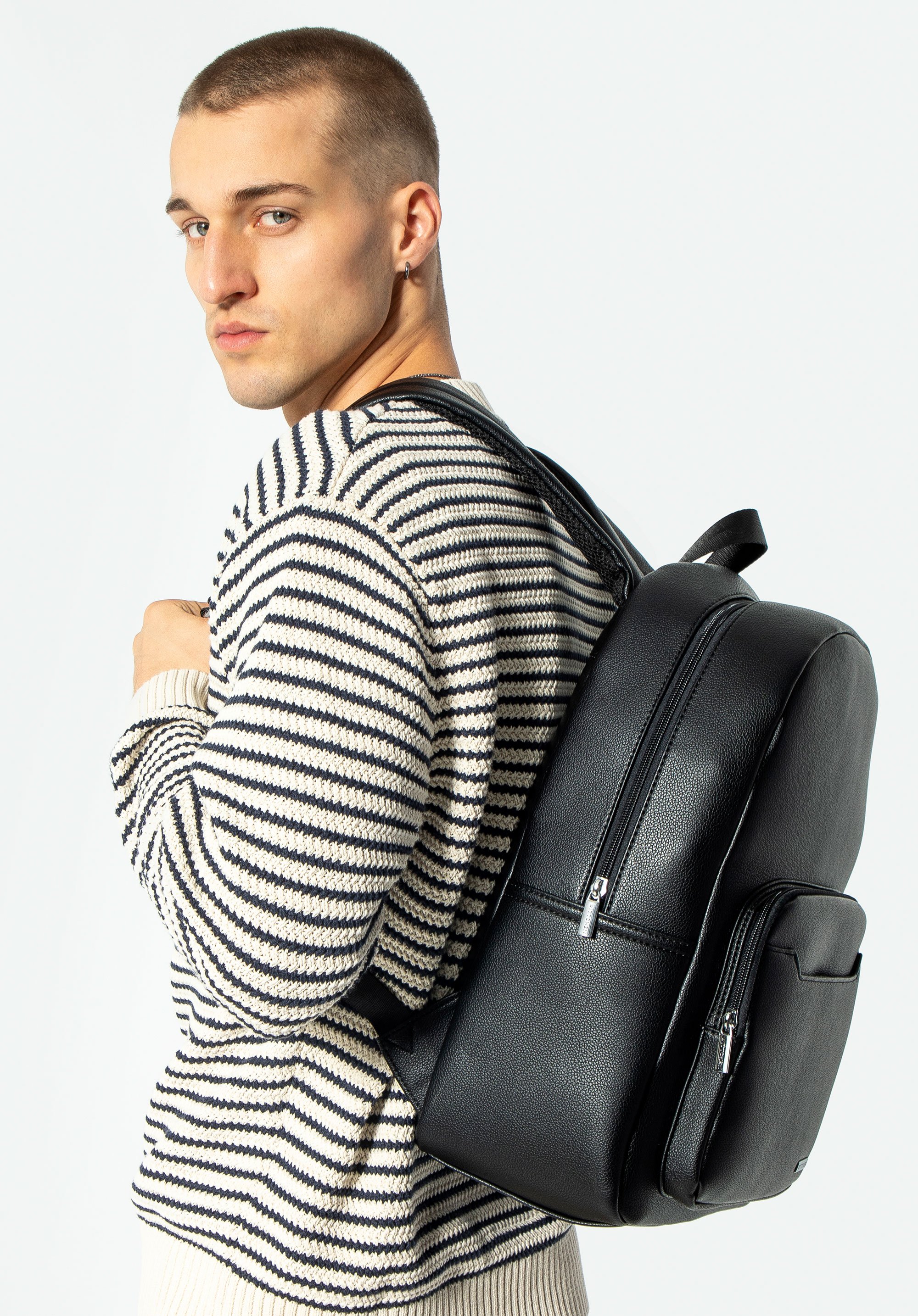 15’’ faux leather laptop backpack, black, 29-3P-010-1, Photo 1