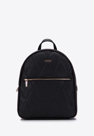 Quilted front faux leather backpack, black, 97-4Y-244-1, Photo 1