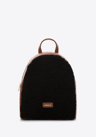 Damski plecak z przodem ze sztucznego futerka, brązowo-czarny, 97-4Y-504-1, Zdjęcie 1