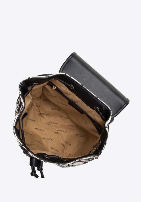 Damski plecak z tkaniny w kratę z błyszczącym owadem, beżowo-czarny, 98-4Y-209-R, Zdjęcie 3