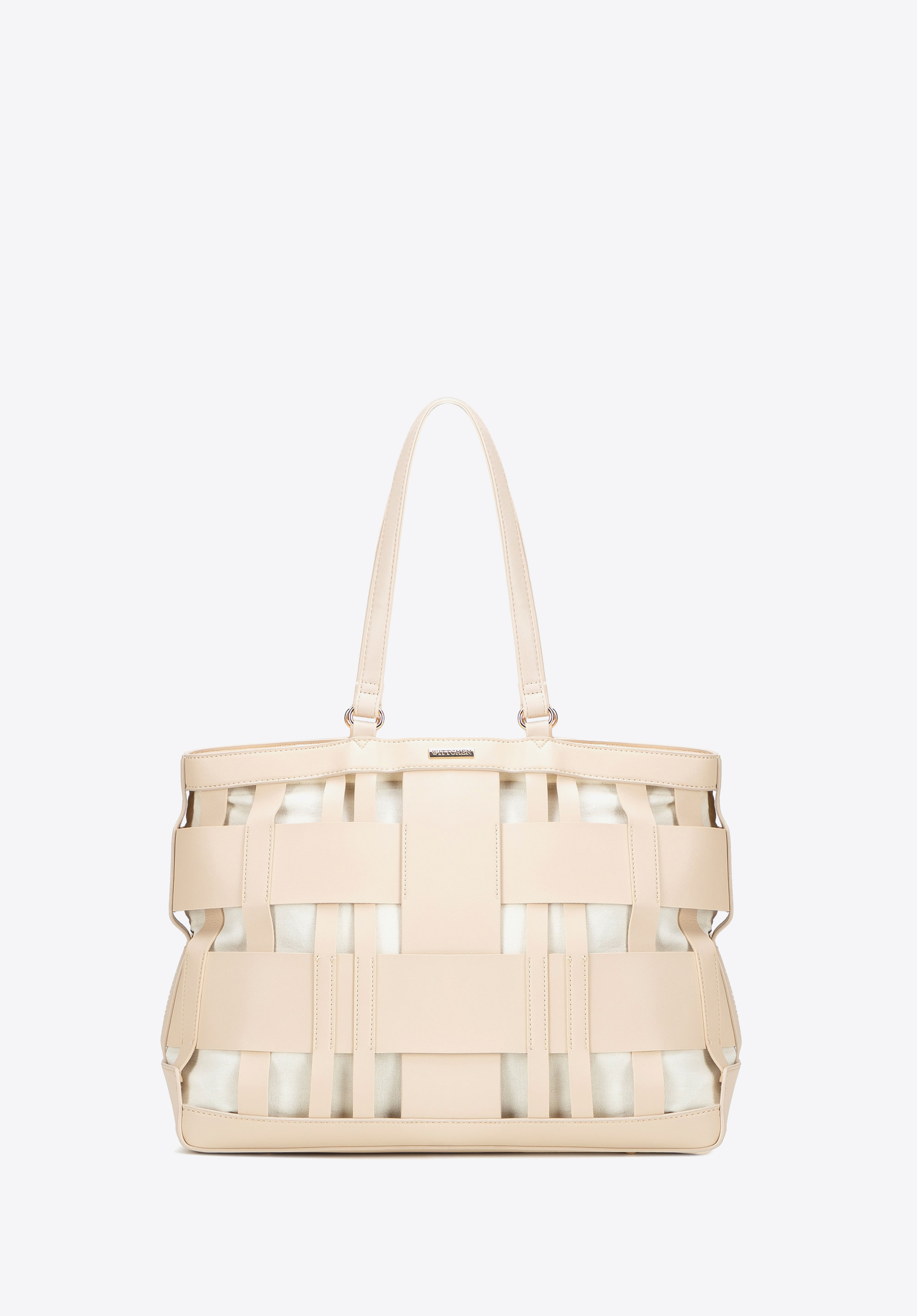 WITTCHEN Pleciona shopperka z imitacji skóry beżowa