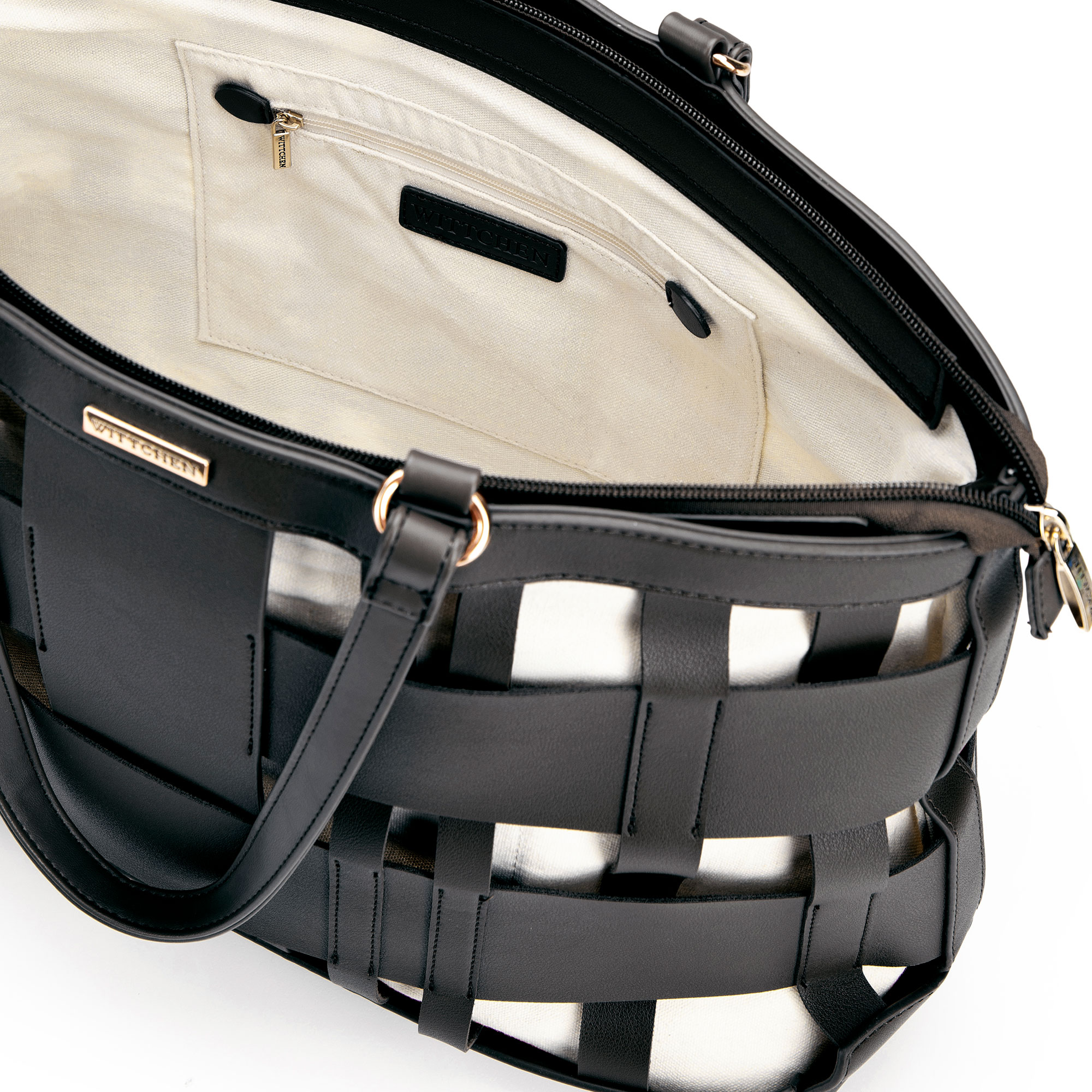 Dámska shopper kabelka z imitácie kože čierna s pleteným detailom 100-4Y-424-1, Vyberte variant čierna