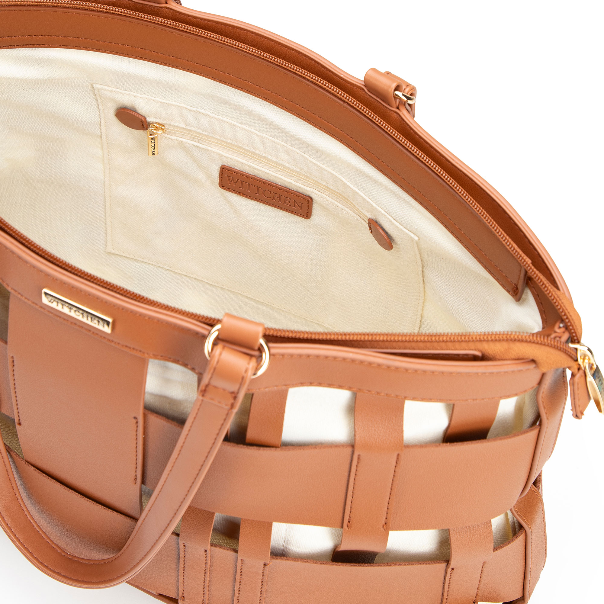 Dámska shopper kabelka z imitácie kože hnedá s pleteným detailom 100-4Y-424-5, Vyberte variant hnedá