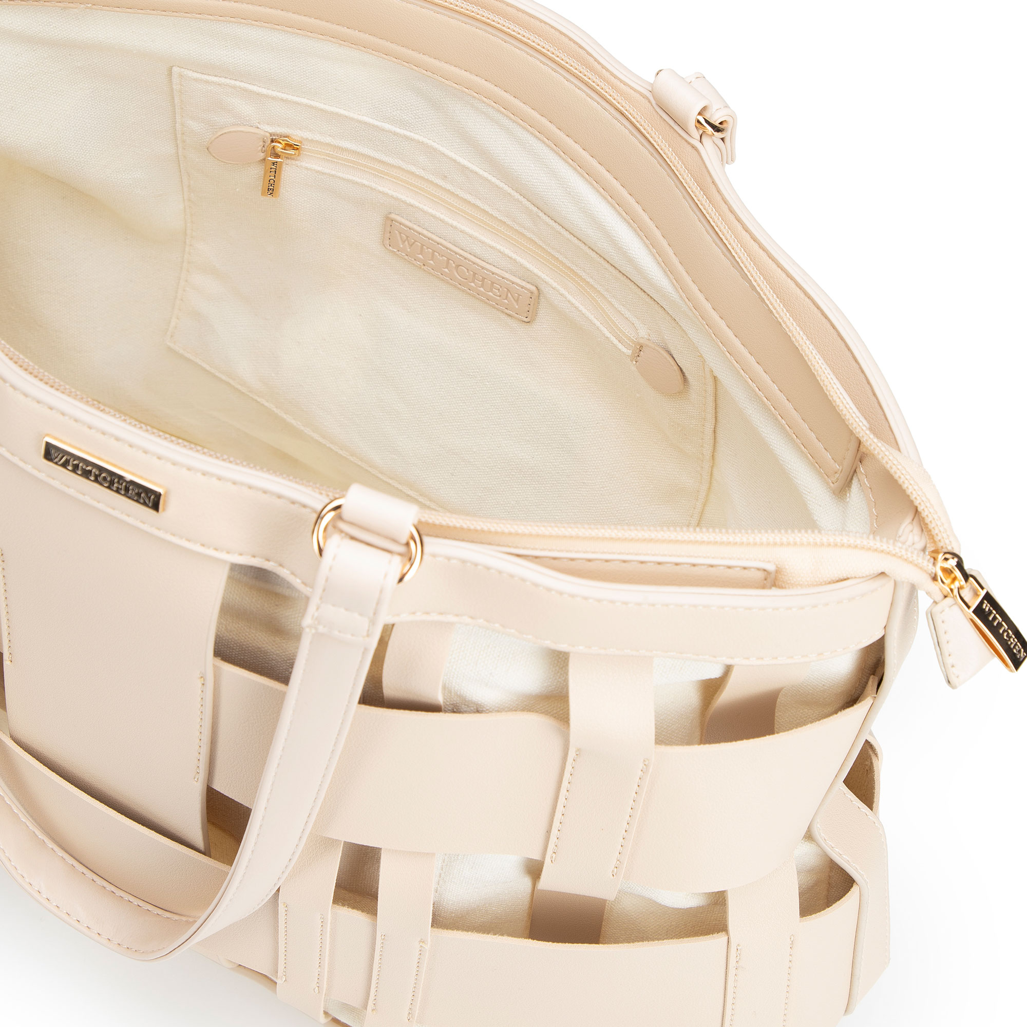 Dámska shopper kabelka z imitácie kože béžová s pleteným detailom 100-4Y-424-9, Vyberte variant béžová