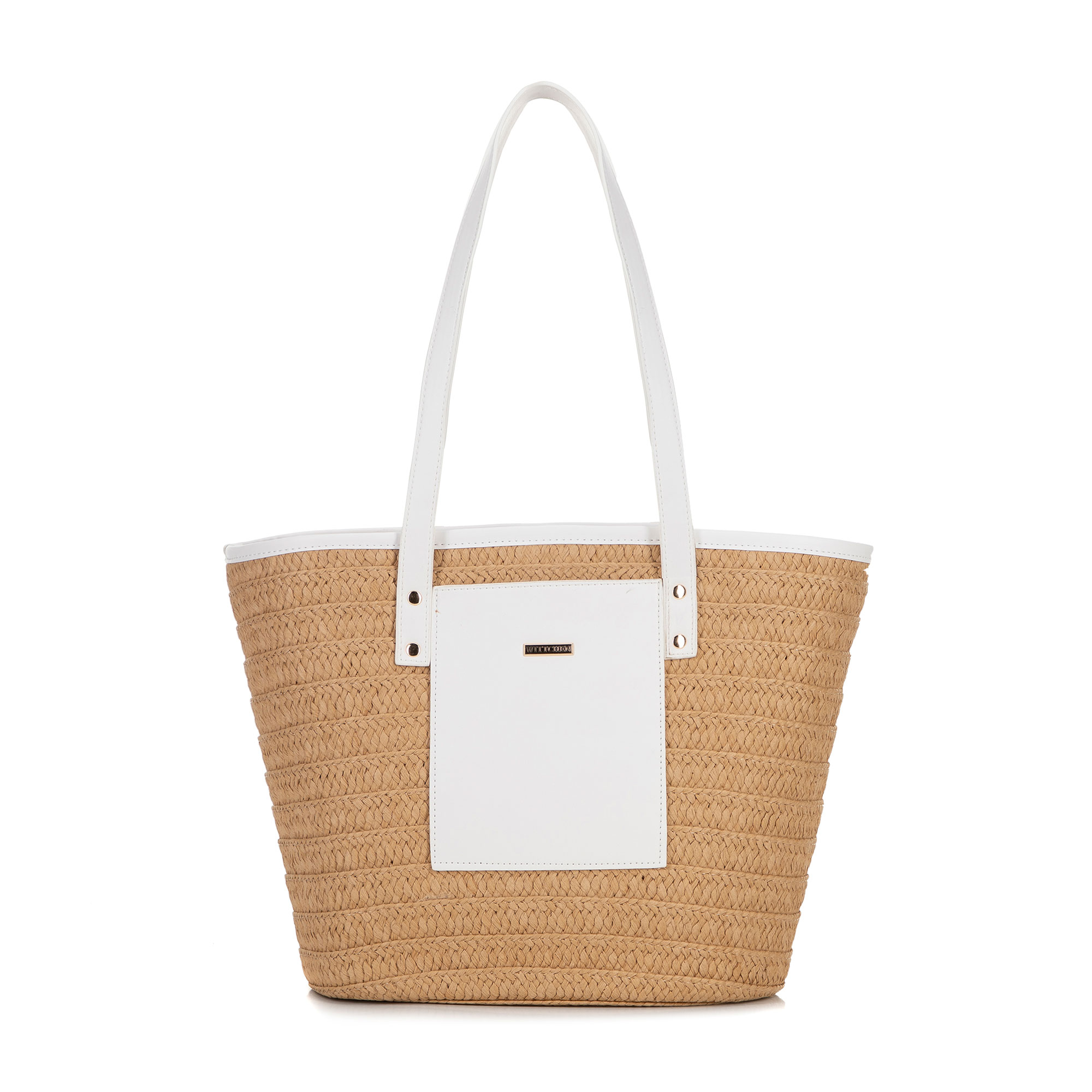 Dámsky tkaný papierový slamený košík béžovo-krémový 100-4Y-905-90