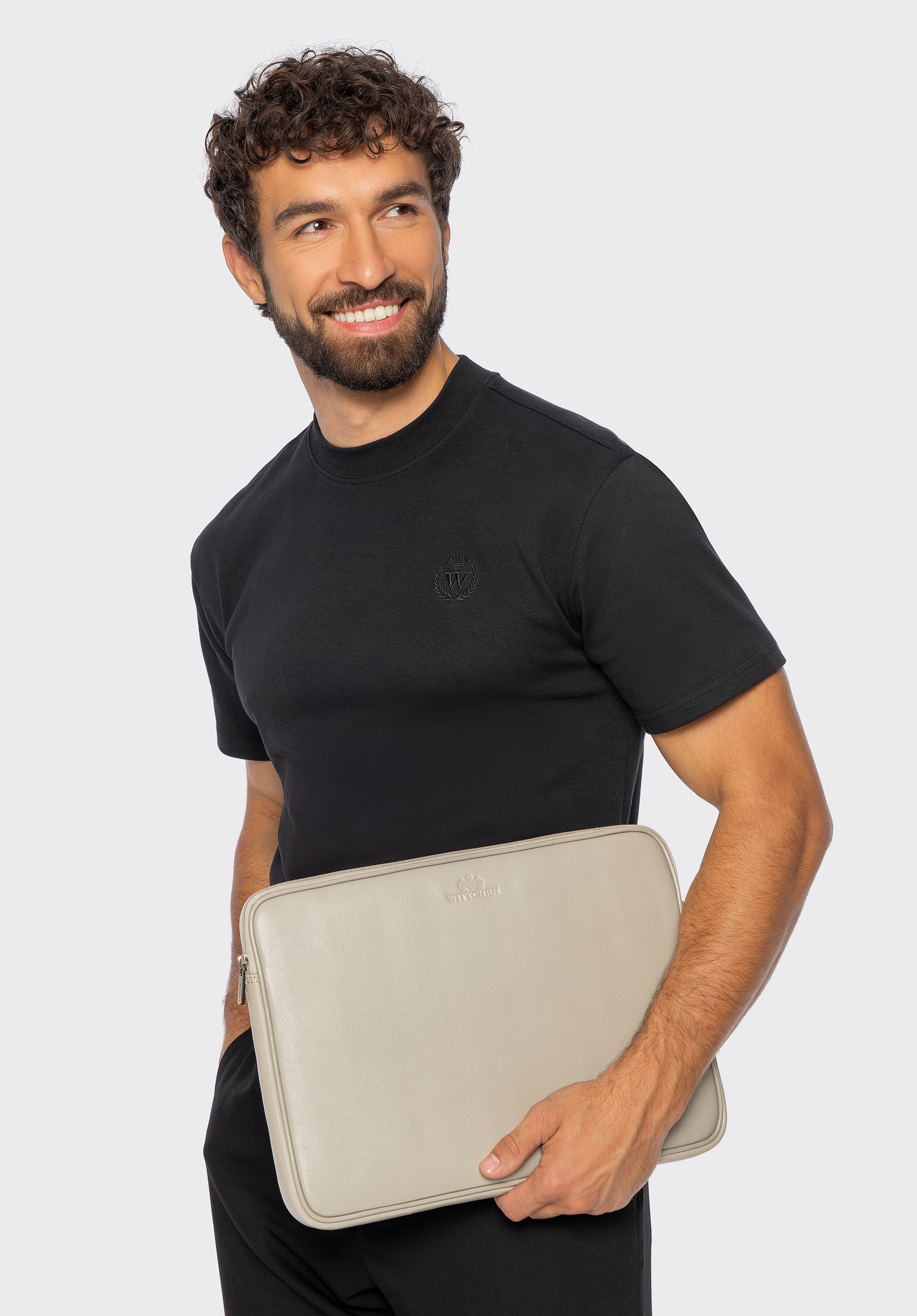 Pokrowiec na laptopa 15,6” ze skóry naturalnej, beżowy, 16-2-001-8, Zdjęcie 1