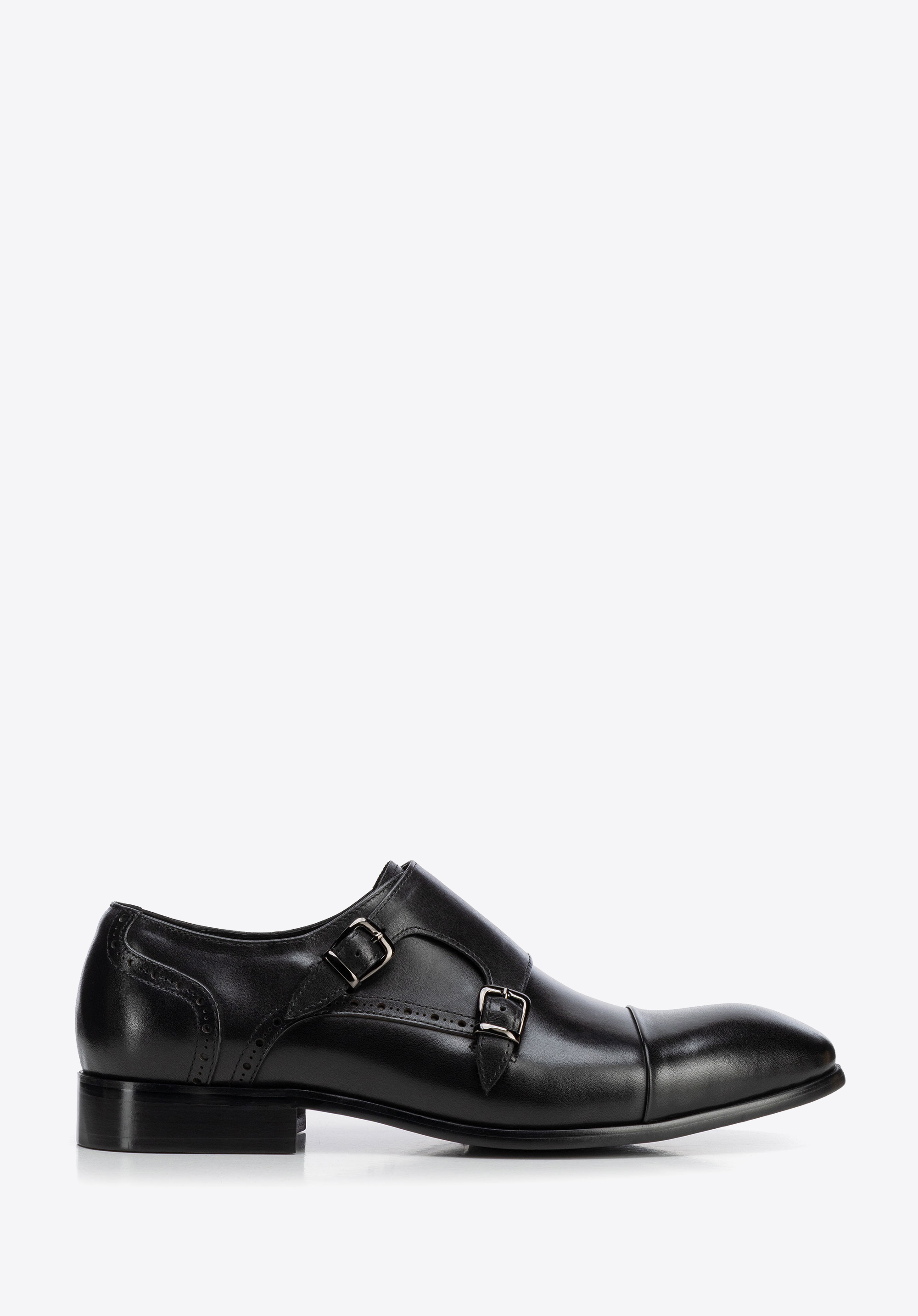 Men's leather double monk strap shoes, black, 103-M-505-1-46, Photo 1