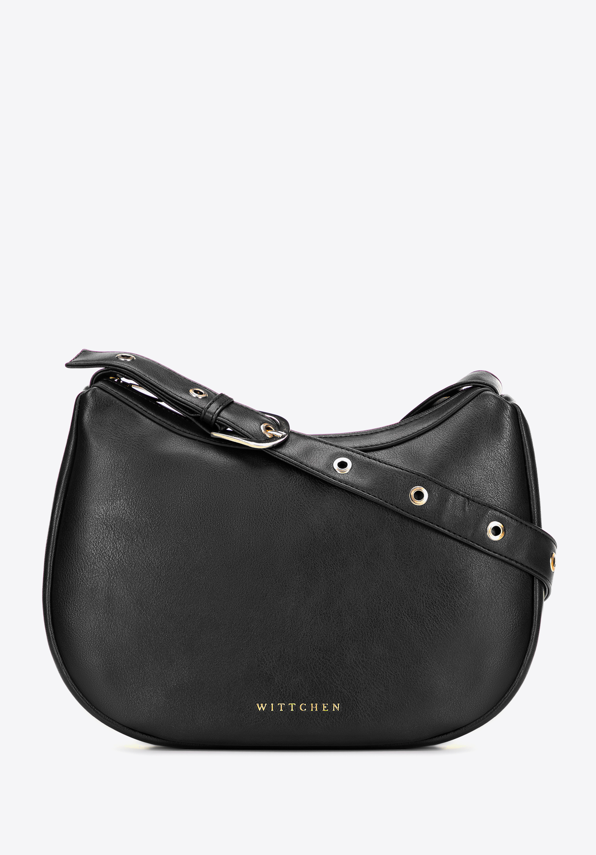 Półokrągła listonoszka z imitacji skóry, czarny, 101-4Y-432-1, Zdjęcie 1