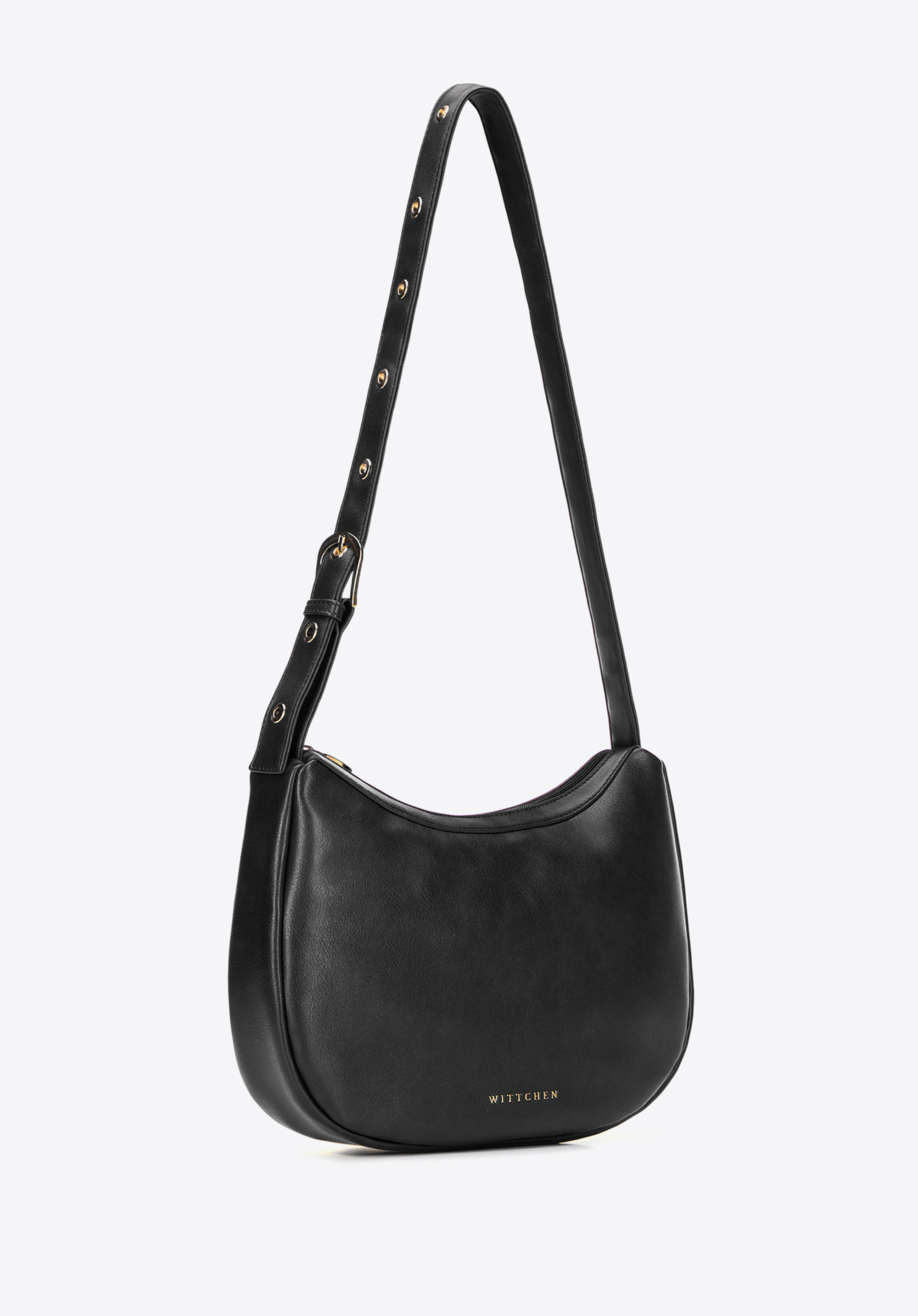 Półokrągła listonoszka z imitacji skóry czarna