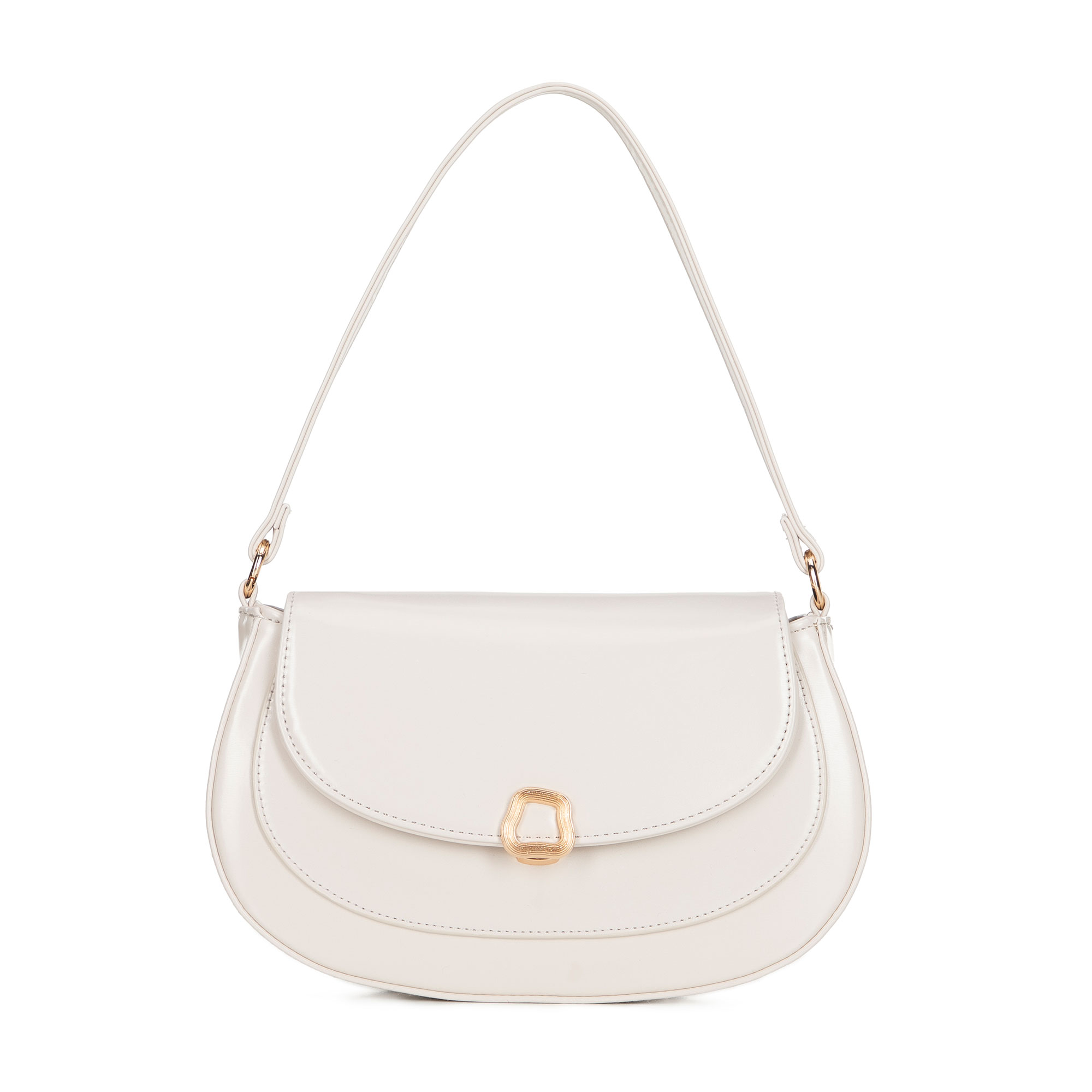 Krémová crossbody kabelka z imitácie kože s kovovou sponou a klopou 101-4Y-437-0, Vyberte variant krémová