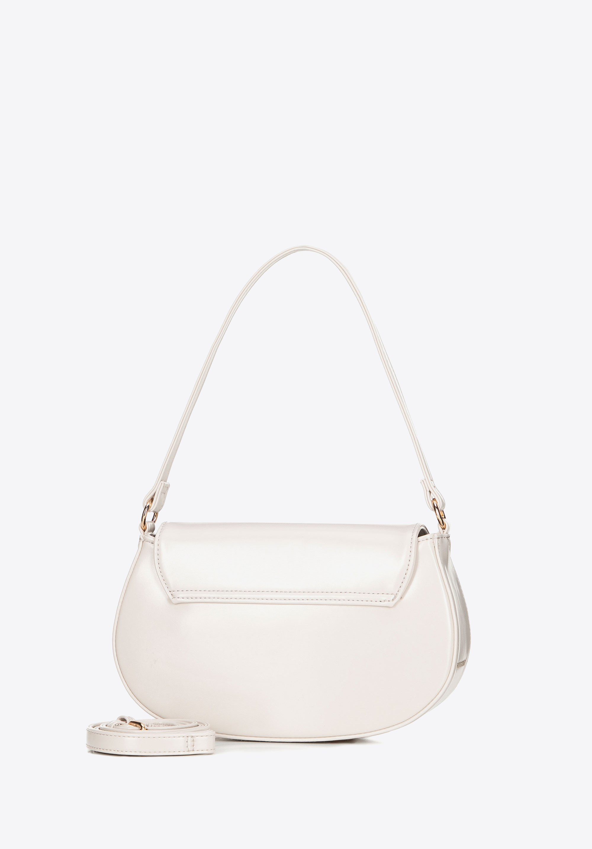 Półokrągła listonoszka z imitacji skóry z dekoracyjnym zapięciem, kremowy, 101-4Y-437-0, Zdjęcie 1