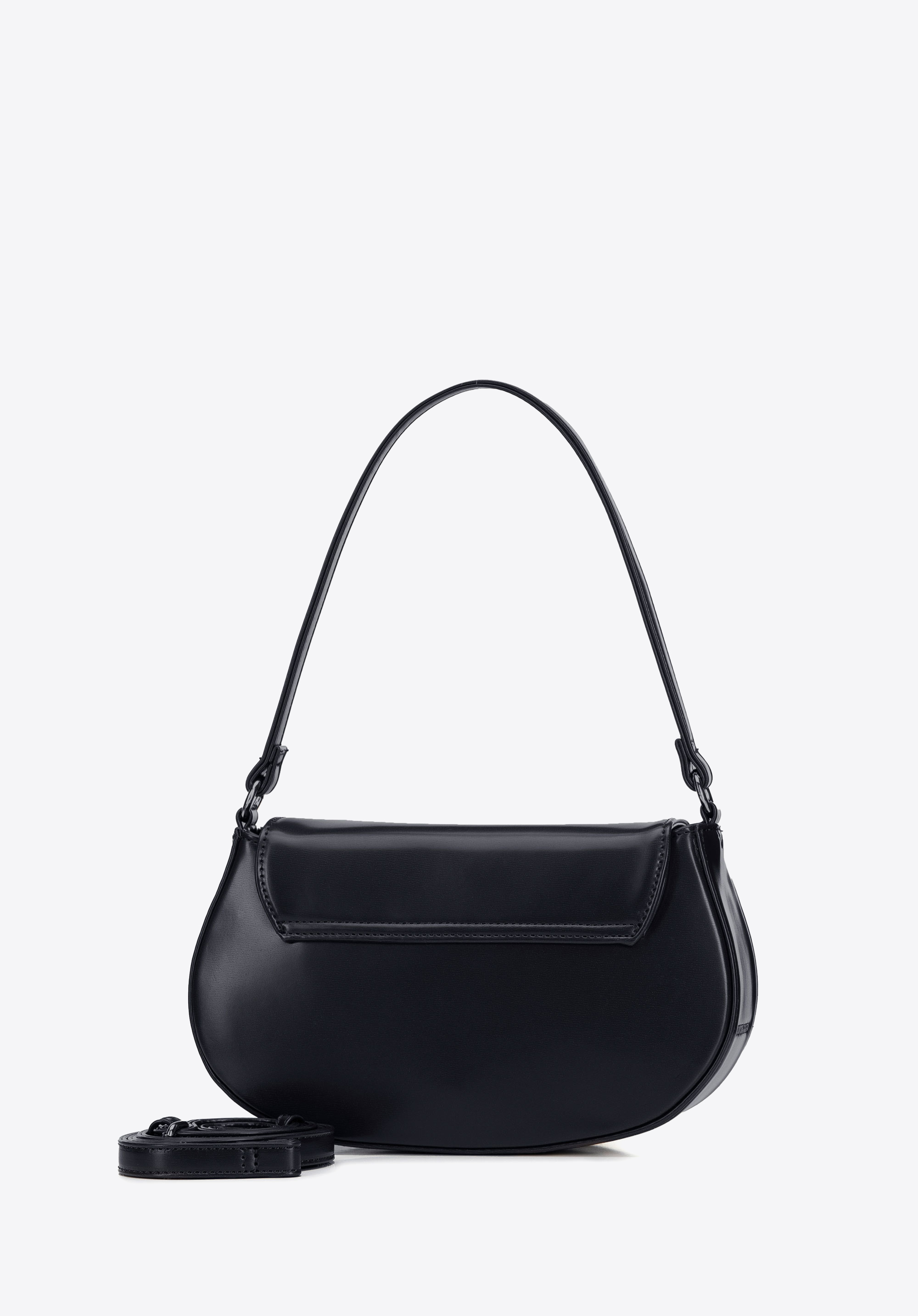 Półokrągła listonoszka z imitacji skóry z dekoracyjnym zapięciem, czarny, 101-4Y-437-1, Zdjęcie 1