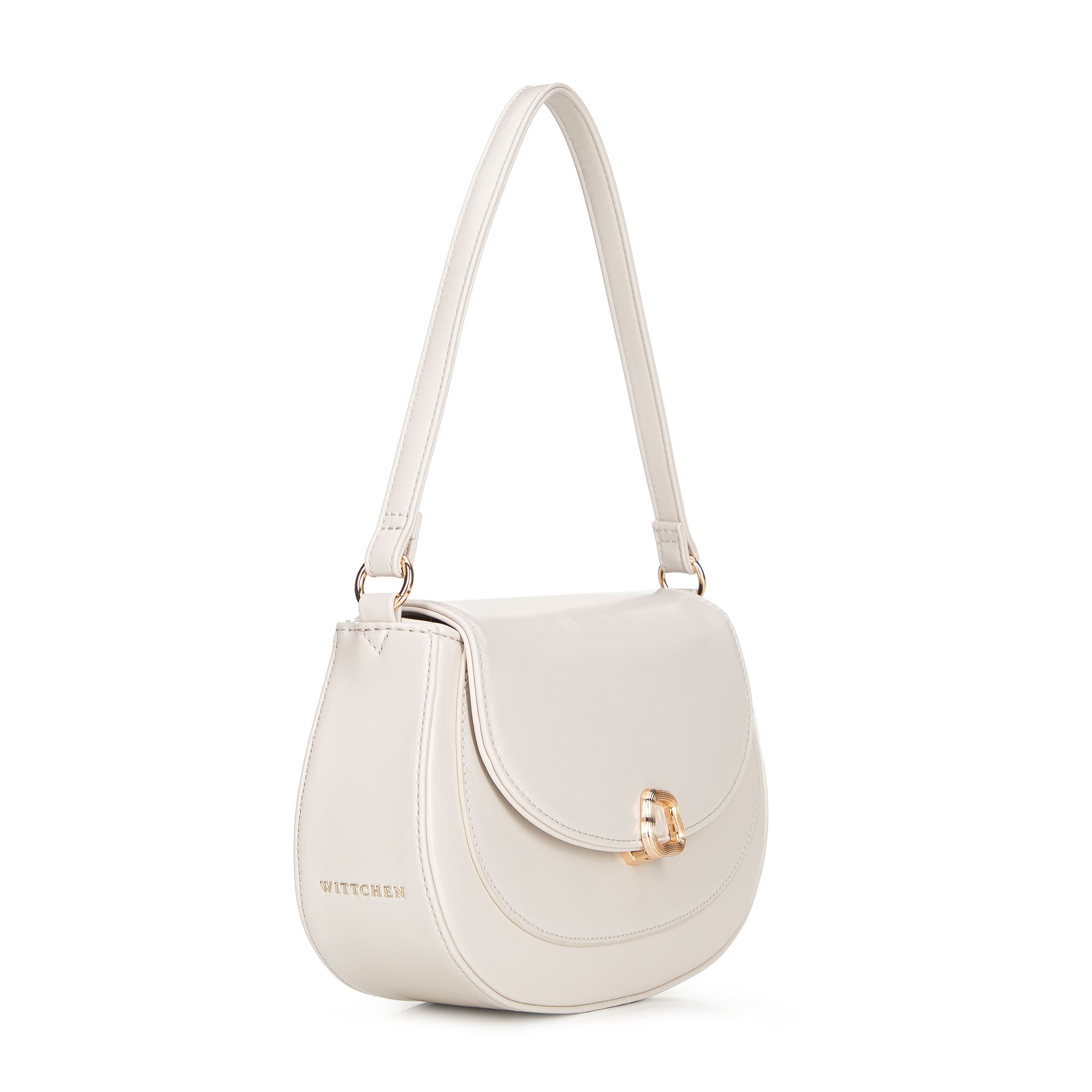 Krémová crossbody kabelka z imitácie kože s kovovou sponou a klopou 101-4Y-437-0, Vyberte variant krémová