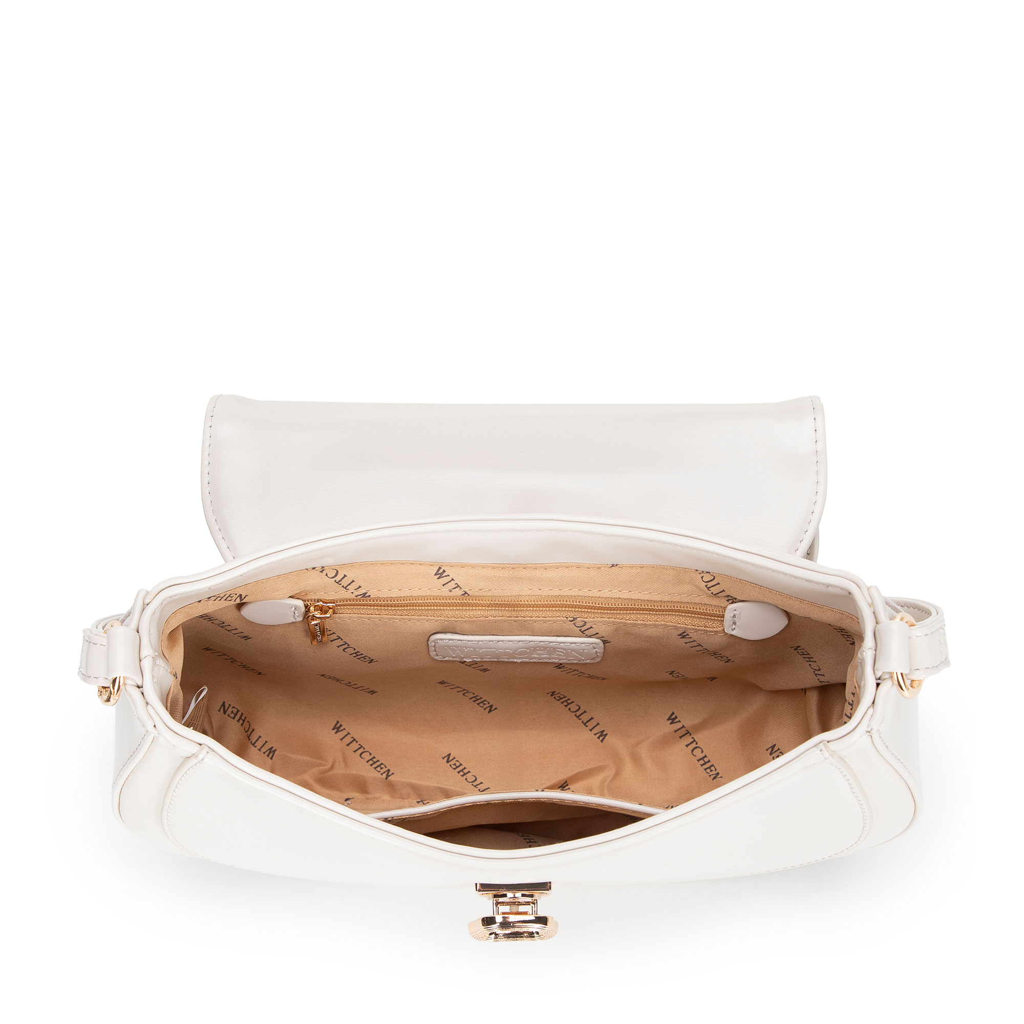 Krémová crossbody kabelka z imitácie kože s kovovou sponou a klopou 101-4Y-437-0, Vyberte variant krémová