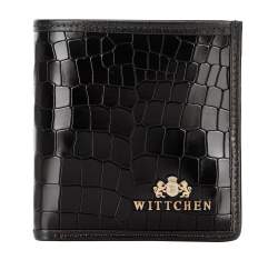 Women's small croc-embossed leather wallet, black, 15-1-065-11, Photo 1
